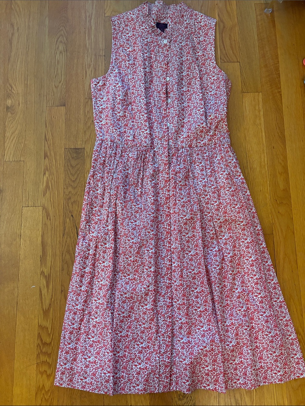 J. Crew Red and White Floral Sleeveless Midi Dress
